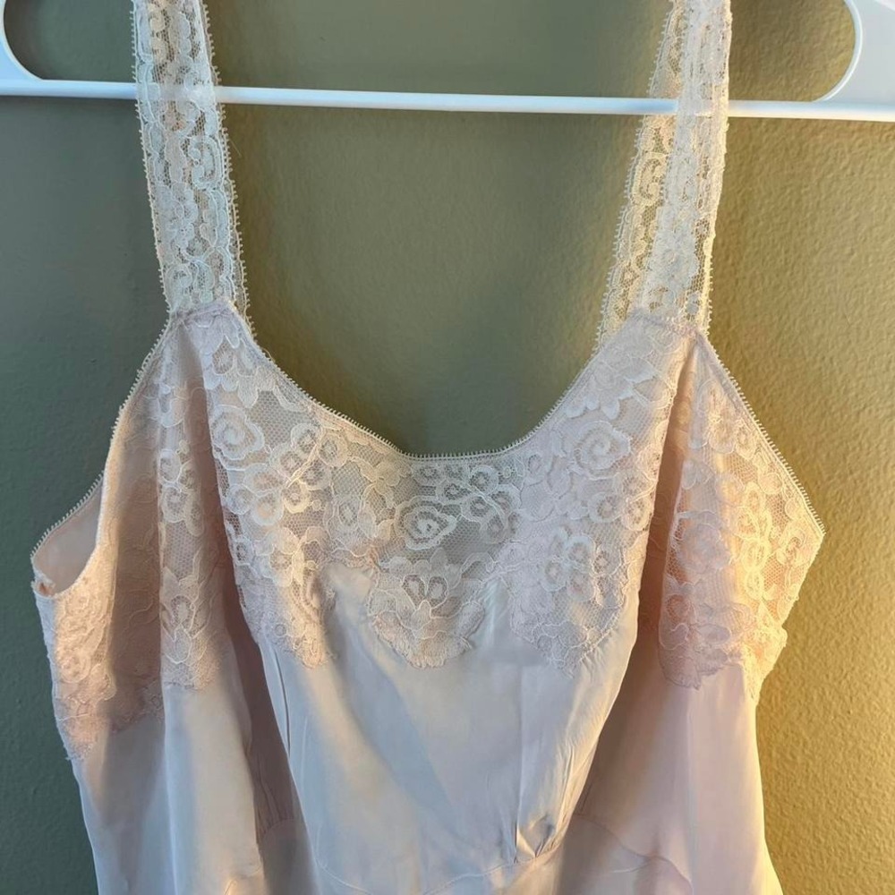 Lady Lynne Back Magic Cream Slip Dress Lingerie Lace Trim Vintage‎ Elegant